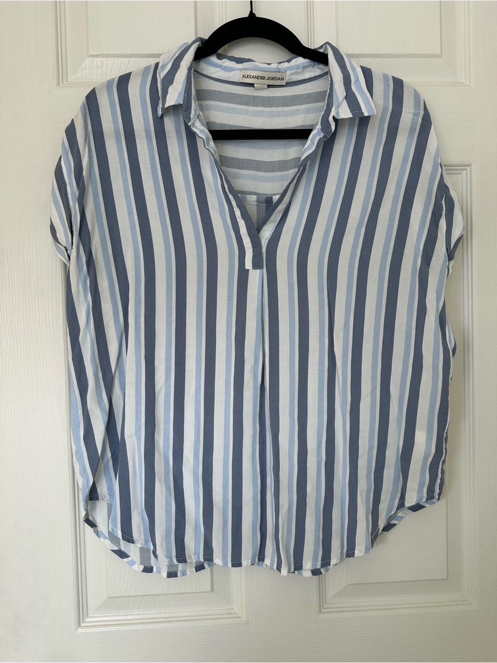 Alexander Jordan Blue & White Striped Collared Tunic Top